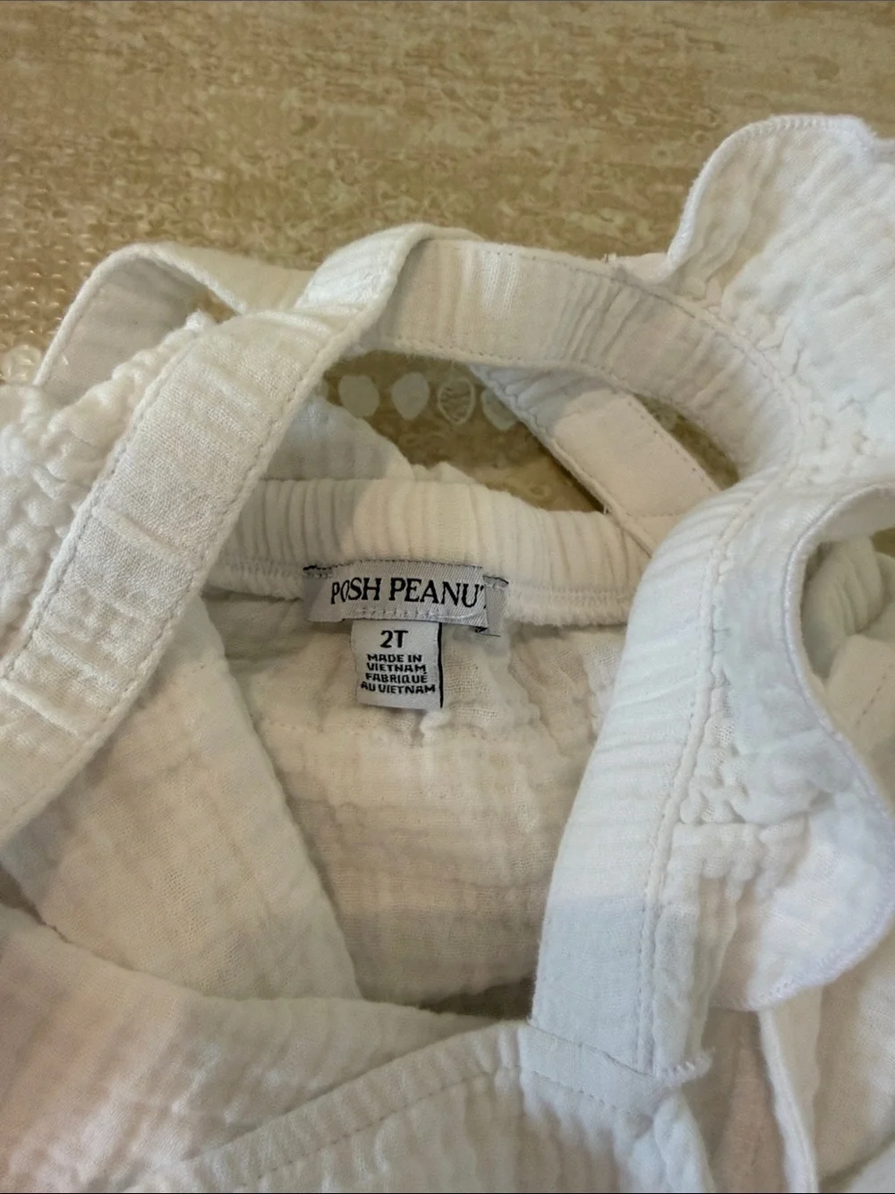 Posh Peanut White Cotton Crinkle Ruffled Romper 2T